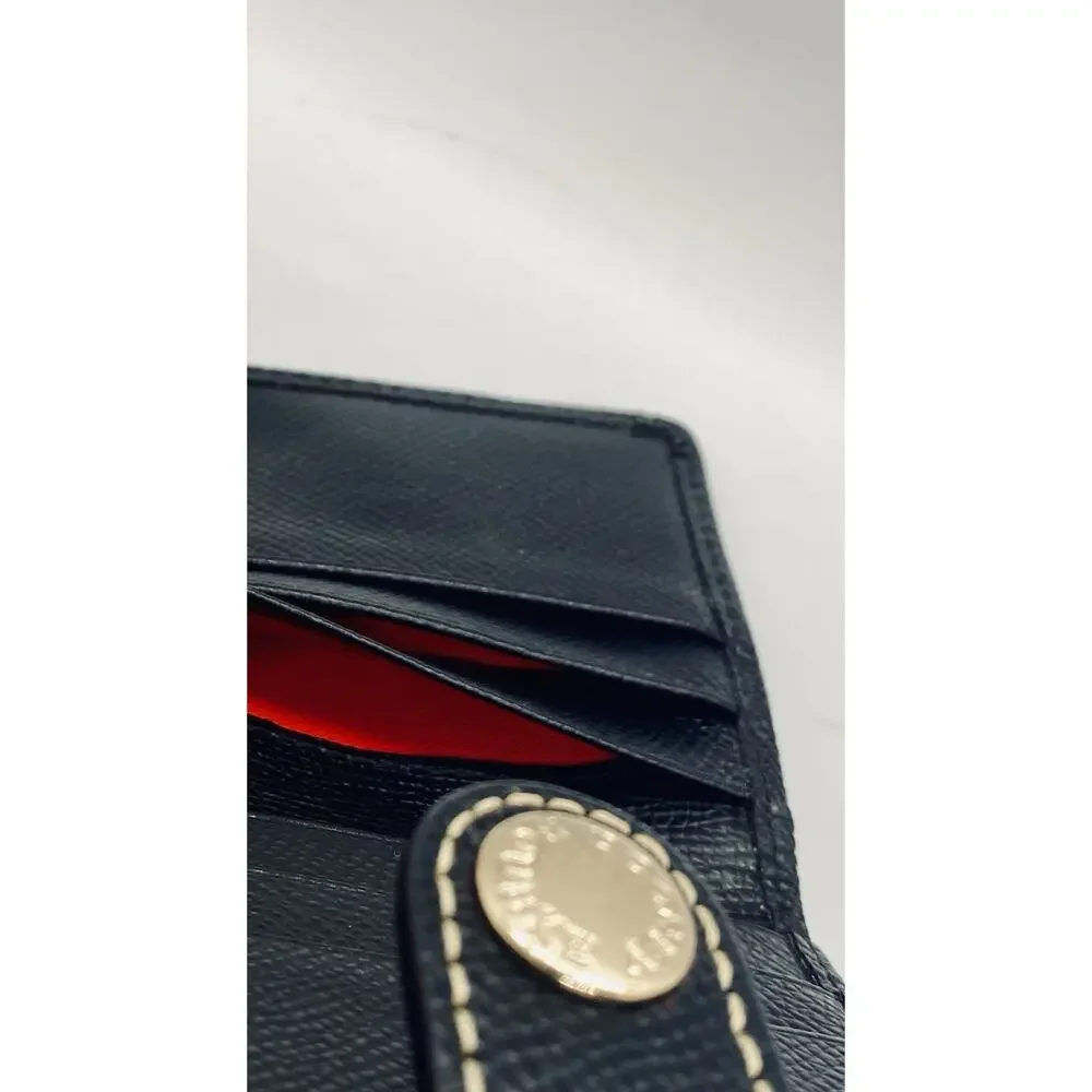 Dooney & Bourke Compact Wallet Card Case Black Texture Leather Logo Snap